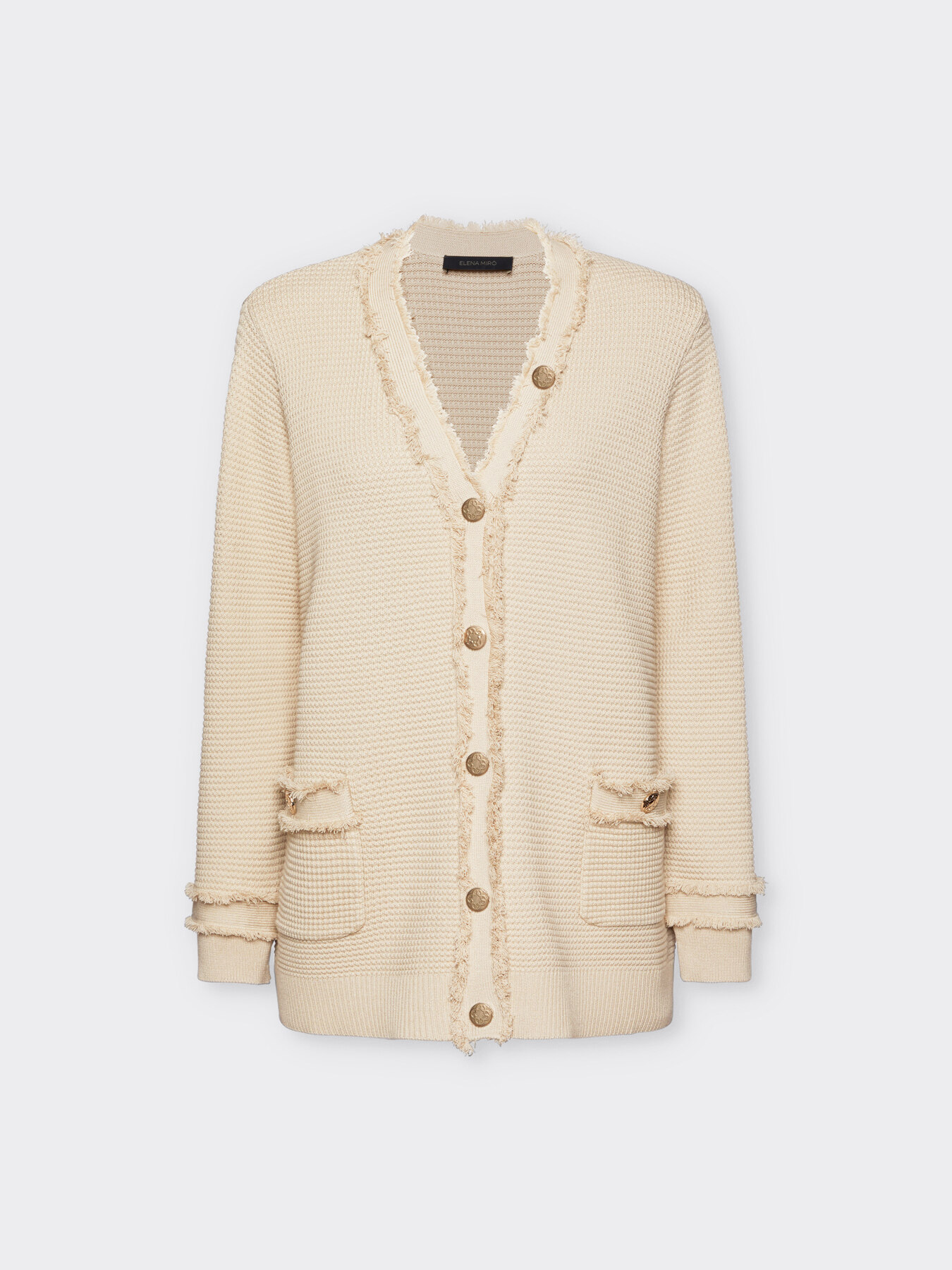 Lange Strickjacke mit Fransen und Knöpfen image number 4