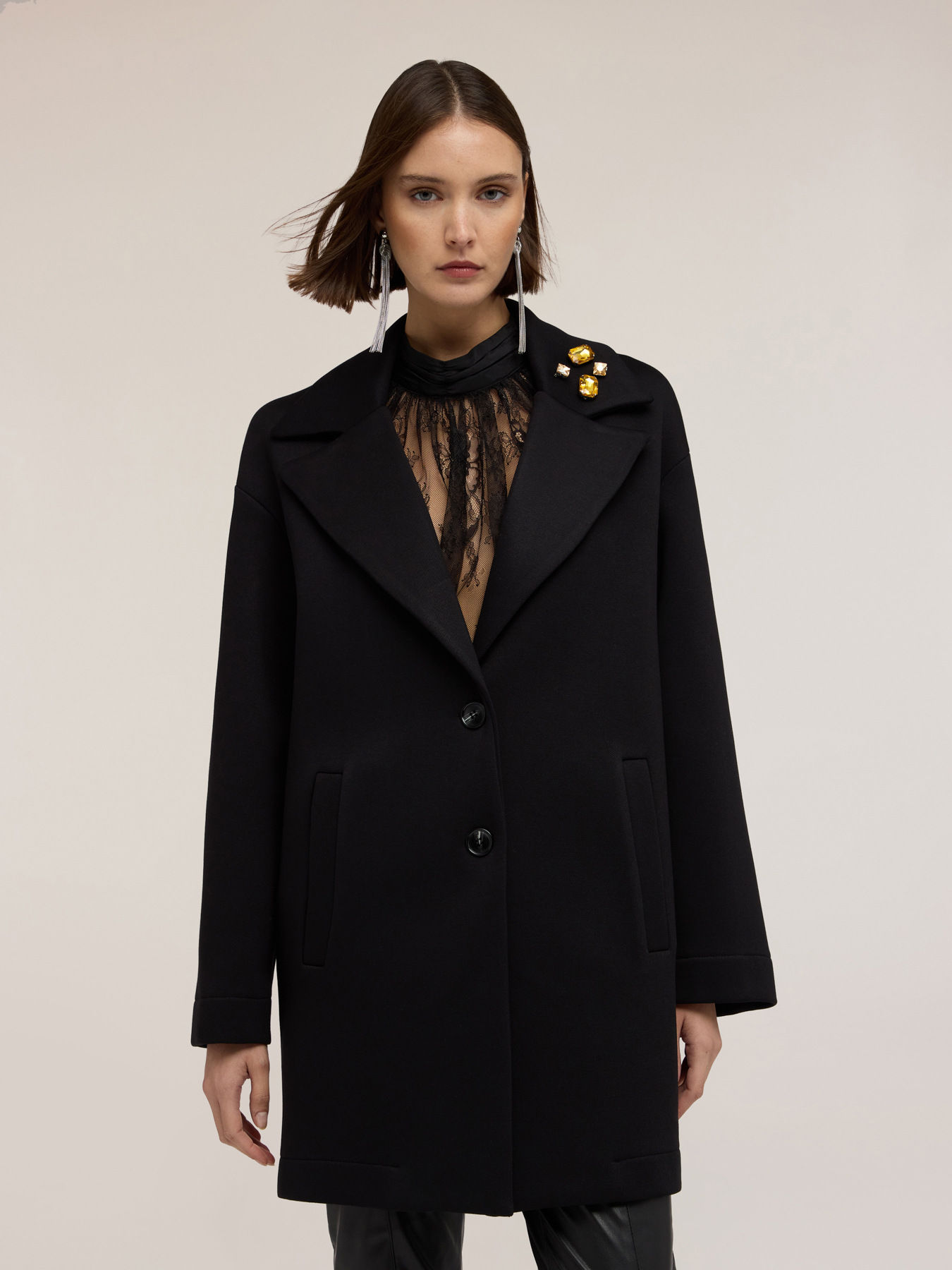 Scuba coat with jewel brooch image number 2