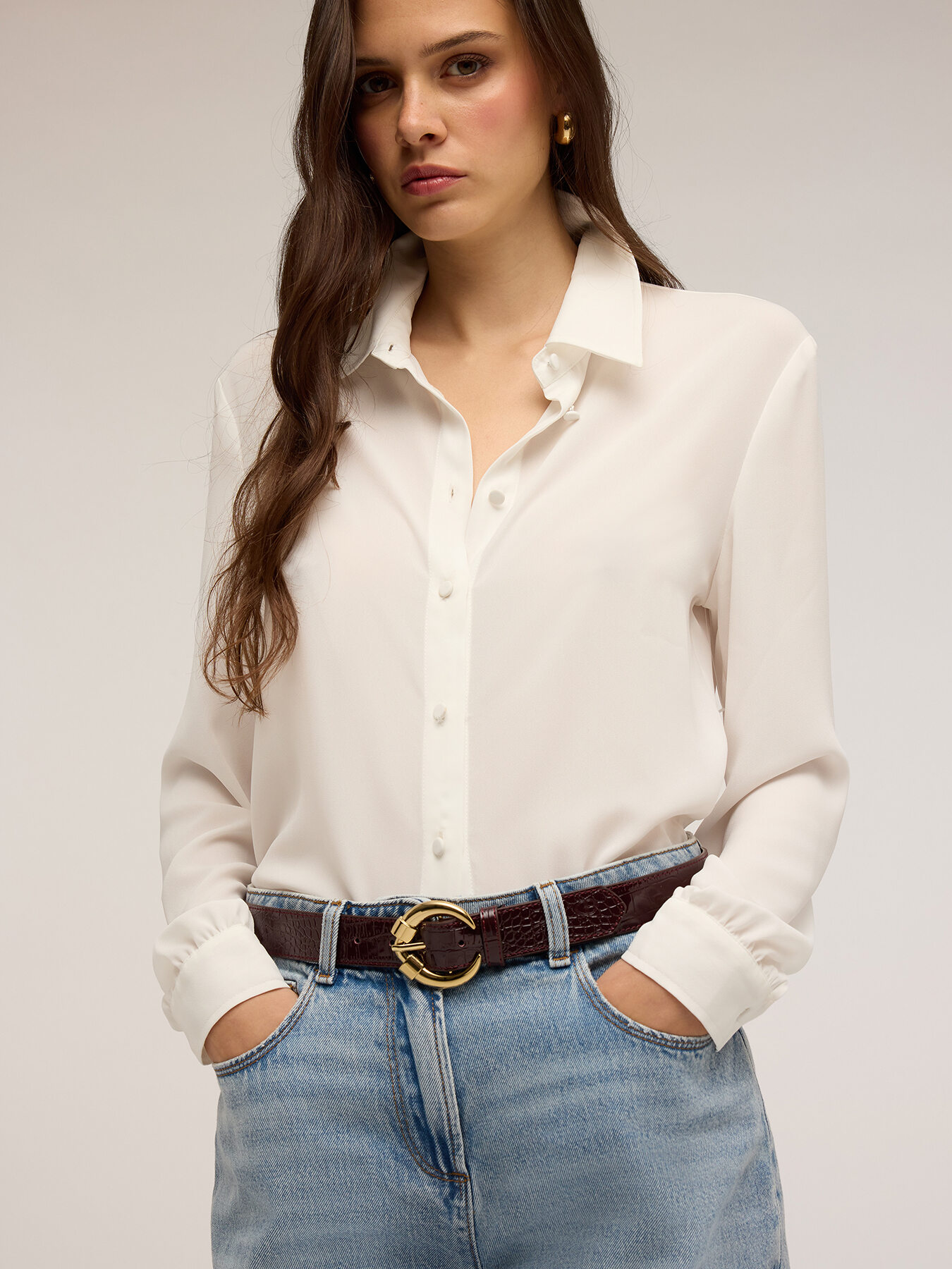 Crocodile print belt with round buckle image number 0