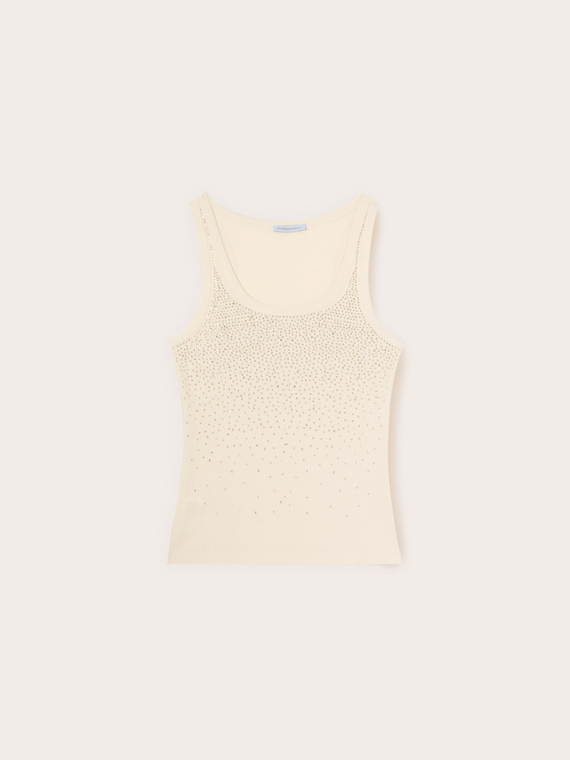 Top din jersey nervurat cu strasuri