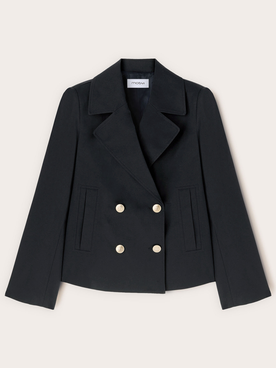 Double-breasted short trench coat in taffeta