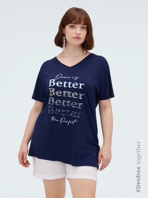 T-Shirt aus Viskose mit Schriftzug und Pailletten
