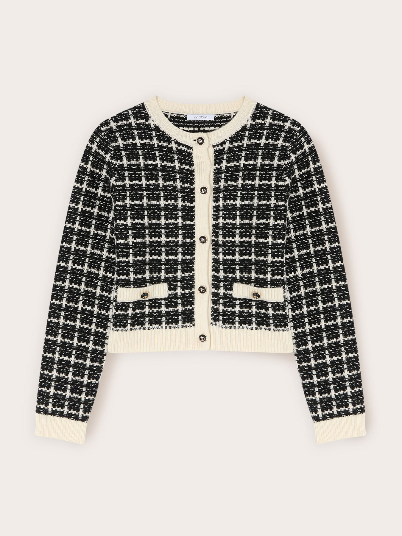 Cárdigan de punto a cuadros con botones image number 4