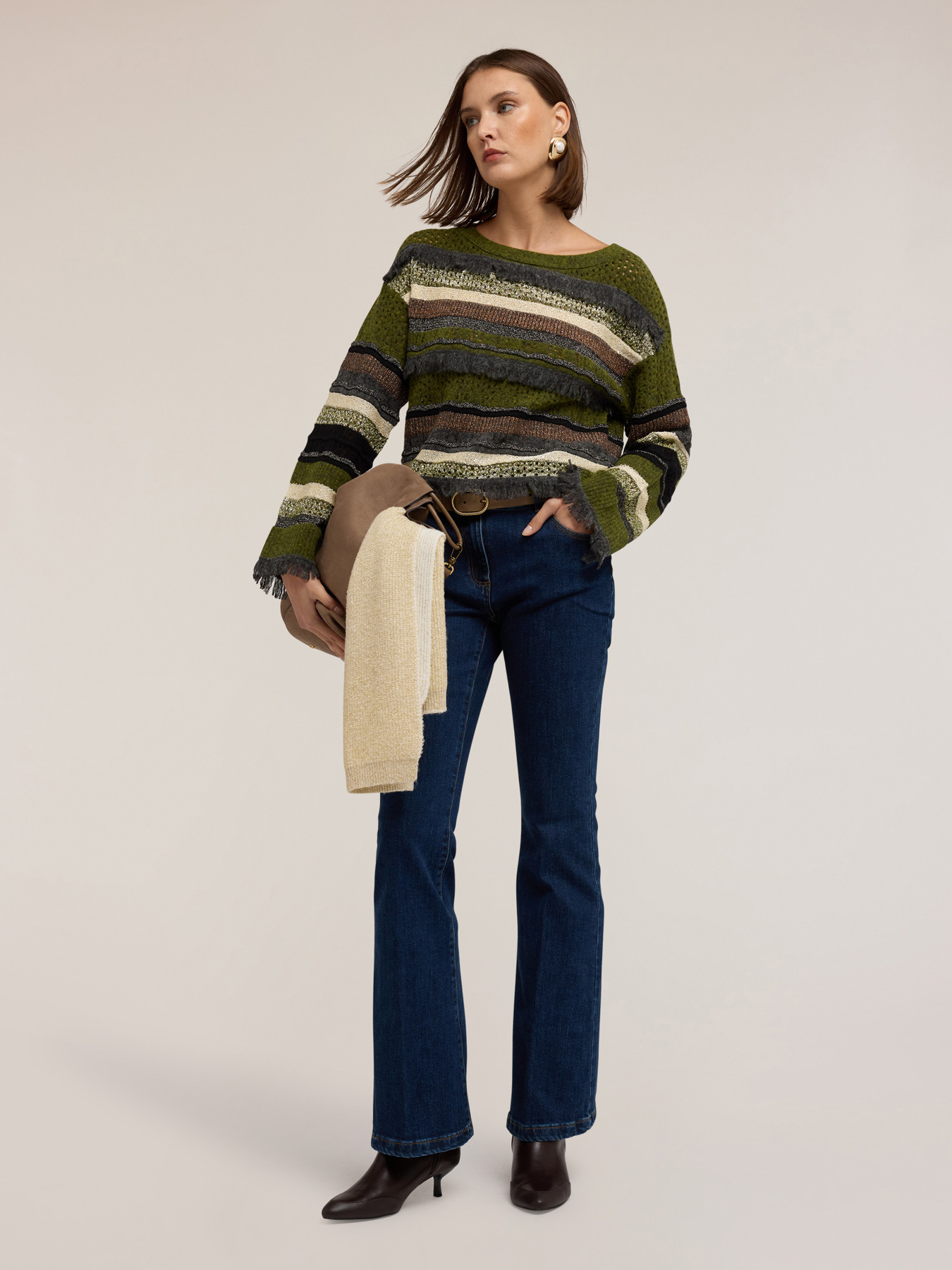 Multicolor striped perforated sweater image number 2