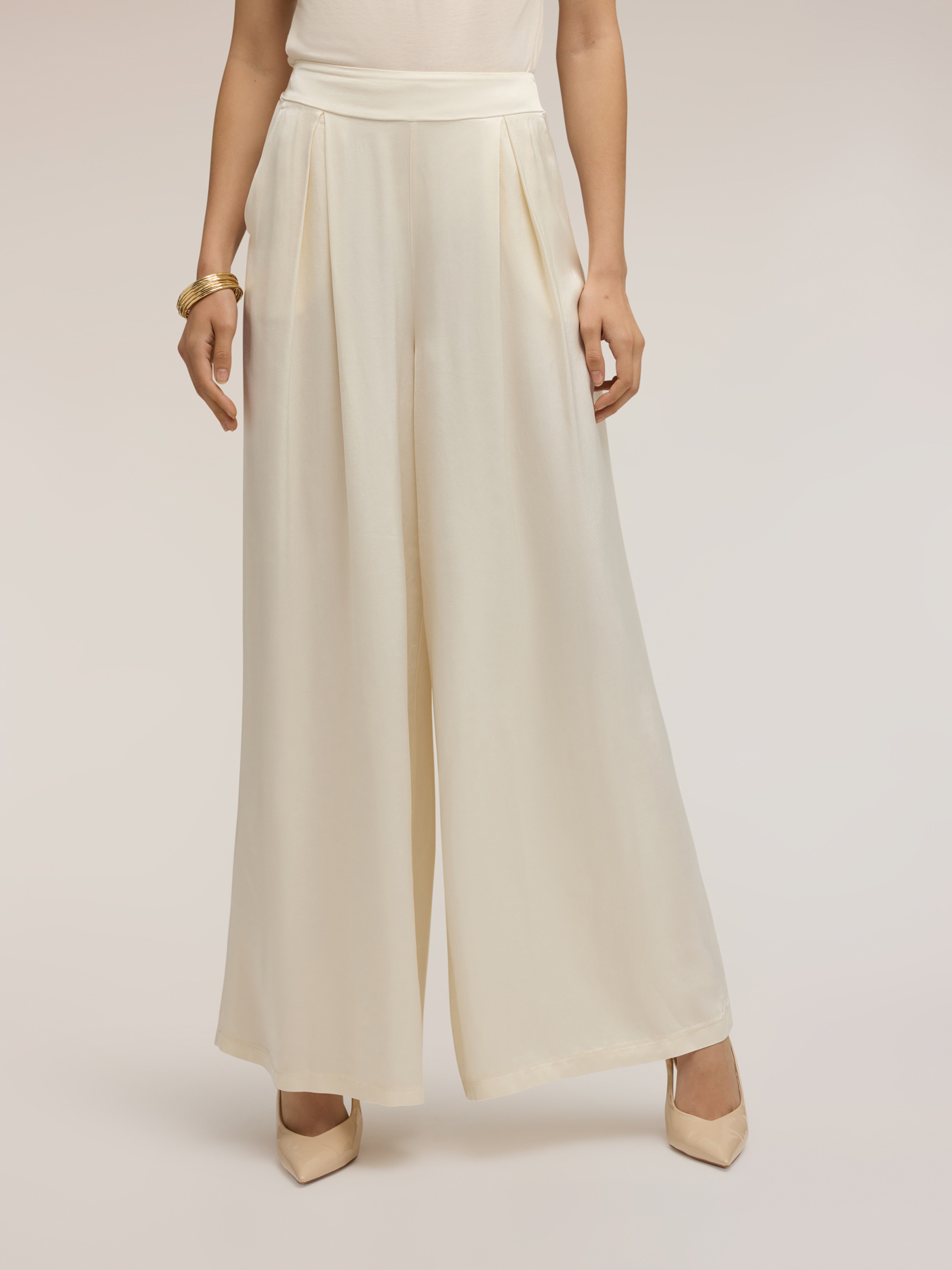 Pantaloni palazzo din satin de viscoză image number 2