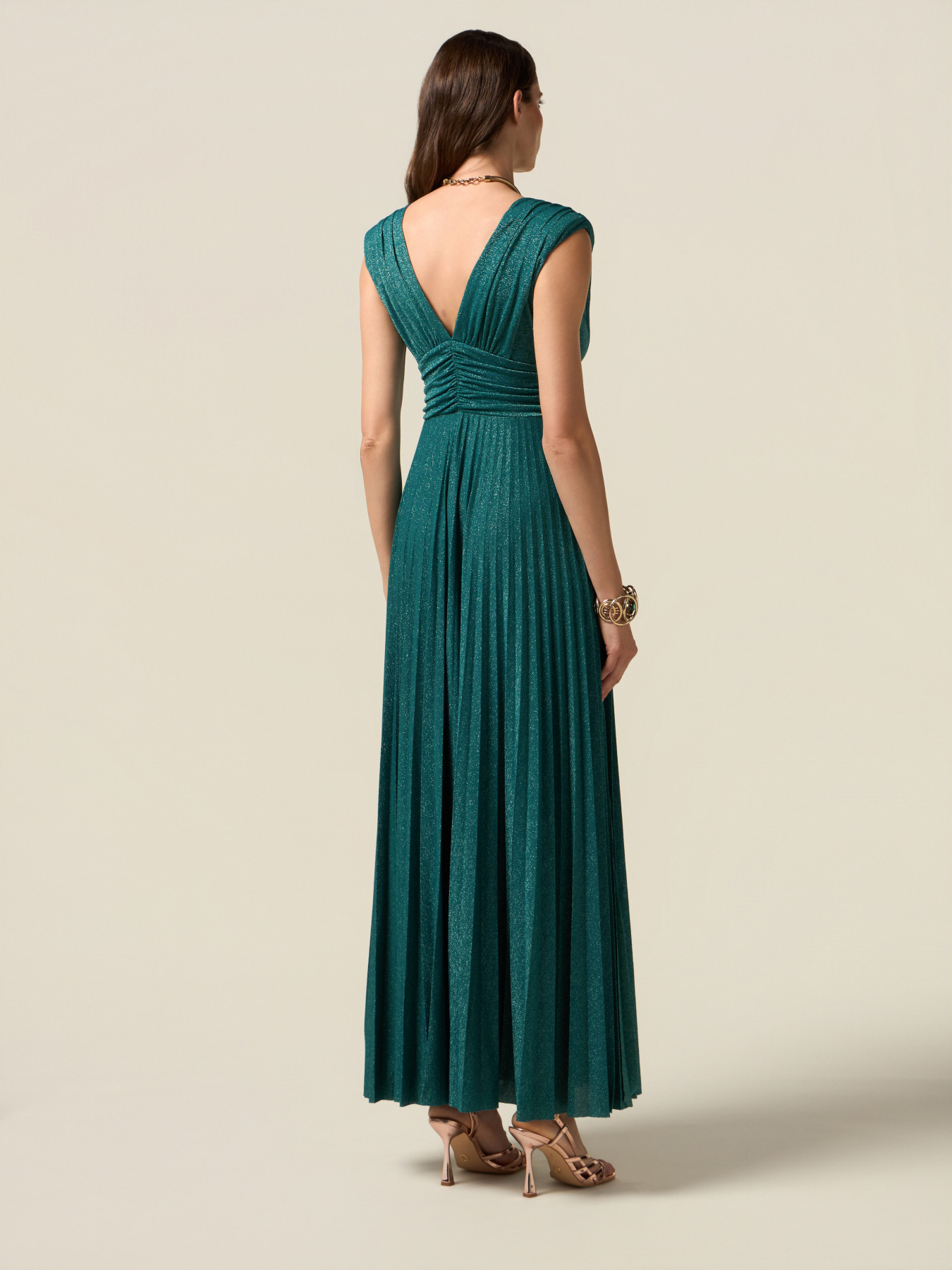 Vestito lungo in jersey lurex pliss&eacute; image number 1