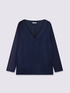 Two-material V-neck T-shirt with long sleeves image number 4