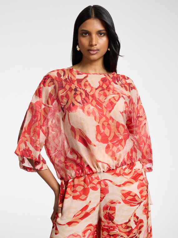 Bedruckte Bluse mit B&auml;ndern