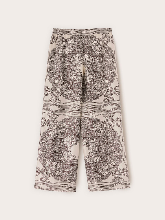 Pantaloni palazzo din satin de viscoză imprimat