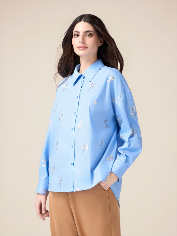 Poplin shirt with floral embroidery