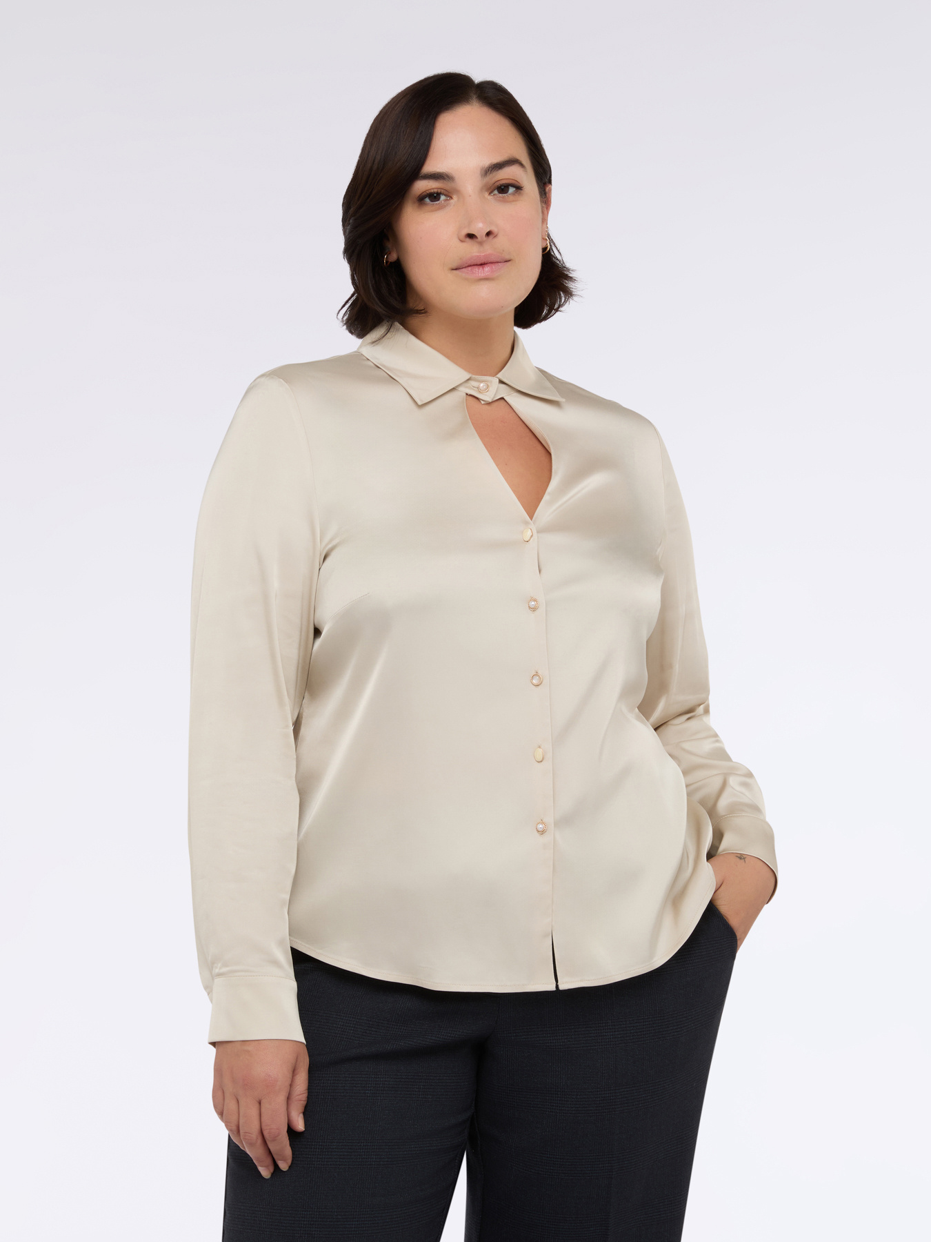 Satin shirt with cut out neckline image number 2