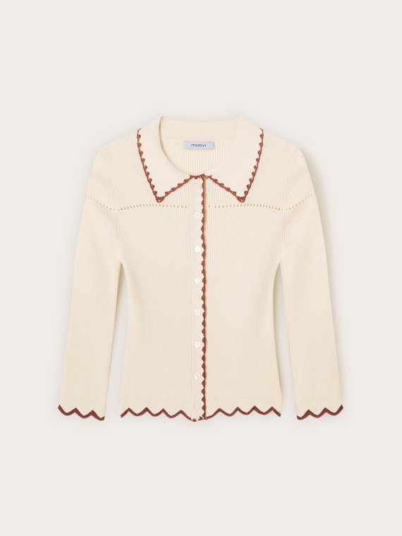 Cardigan en tricot fin avec profils brod&eacute;s