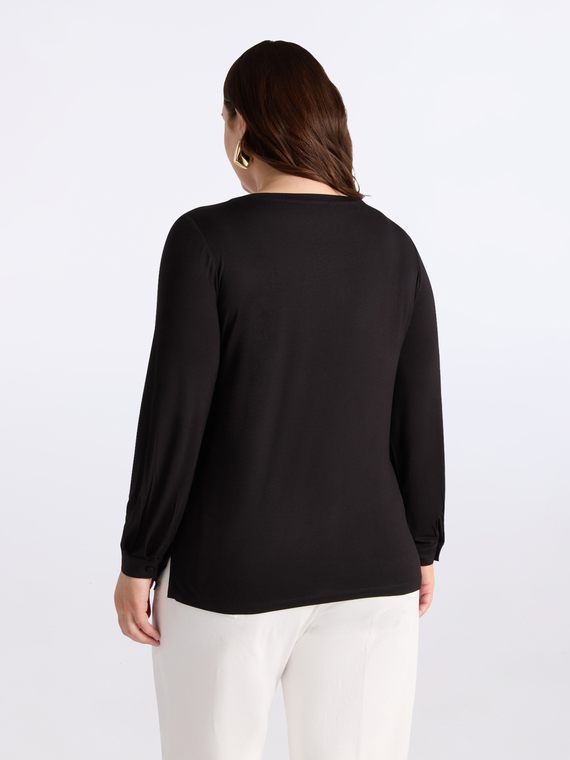 T-shirt maniche lunghe in due tessuti