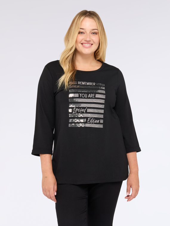 T-shirt con scritta motivazionale glitterata