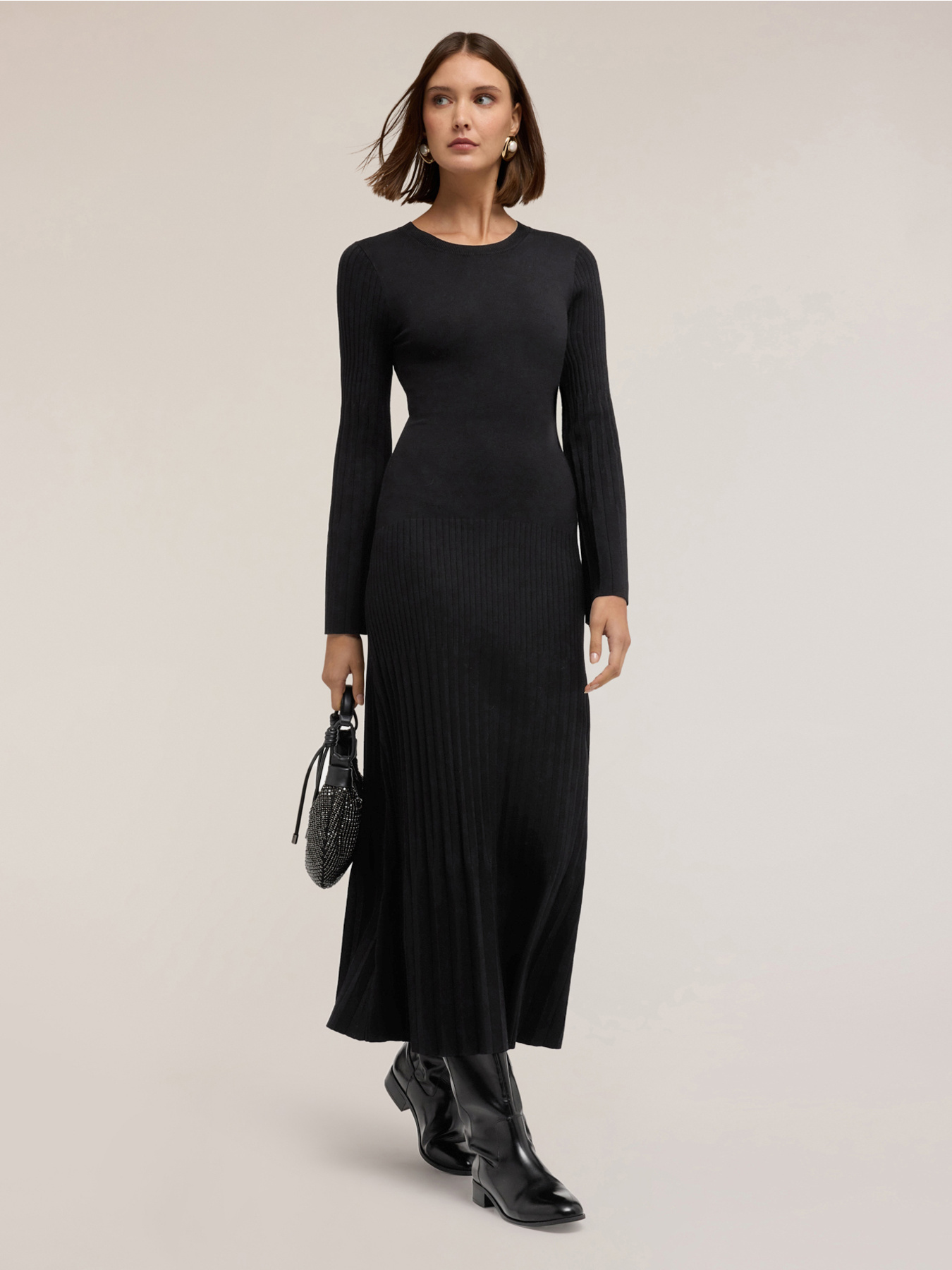 Rochie lungă din tricot nervurat image number 0