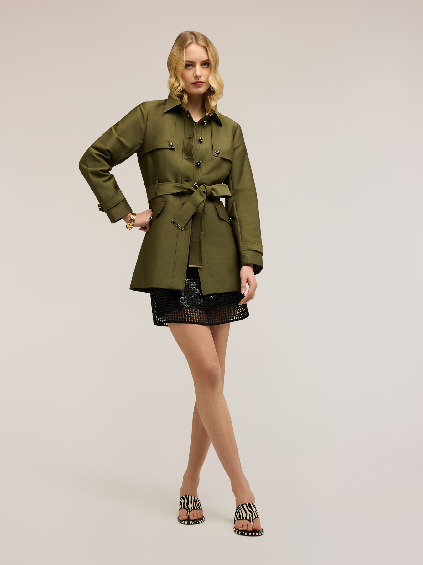 Mixed cotton trench coat with belt image number 2