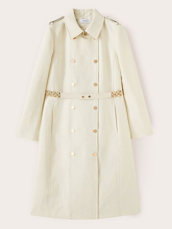 Double-breasted trench coat with military details
