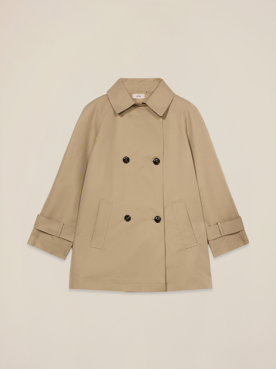 Double-breasted midi trench coat in cotton blend