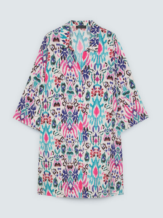 Robe chemise courte en viscose avec imprim&eacute;