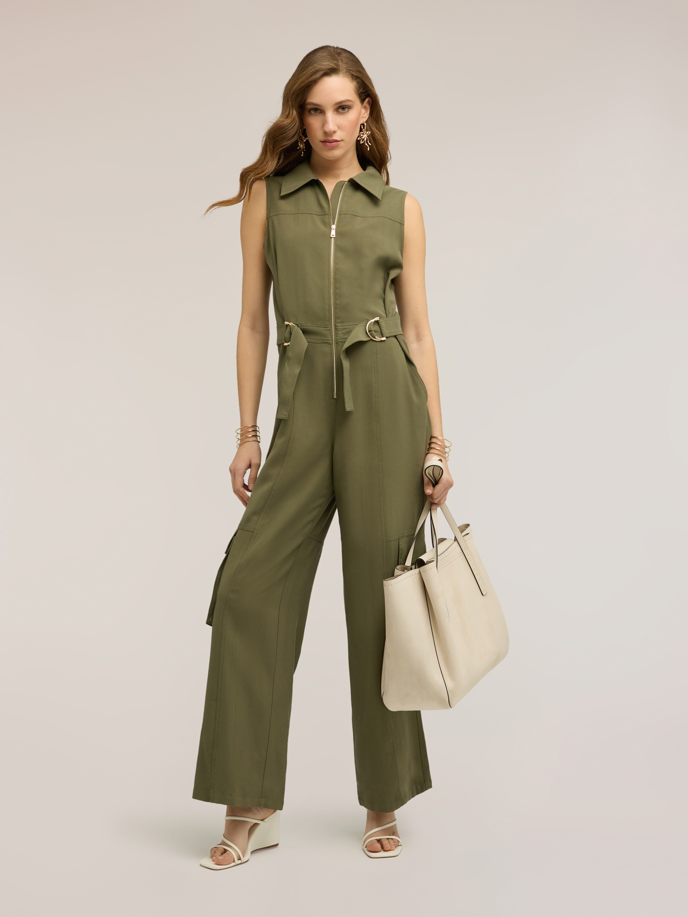 Long jumpsuit with cargo pockets image number 0