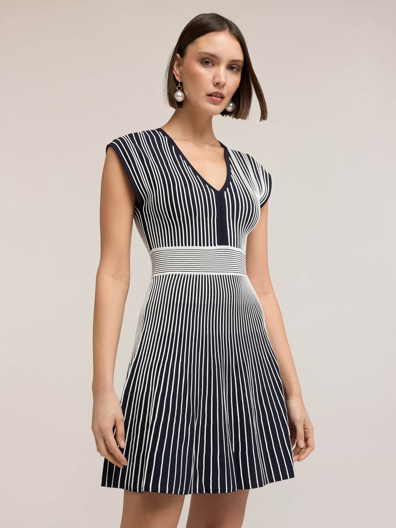 Striped knit flare dress image number 2
