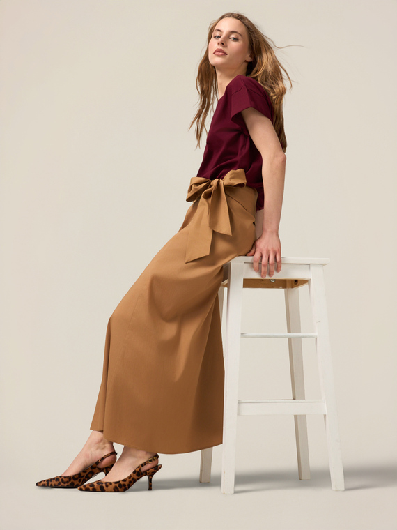 Midi poplin skirt with sash