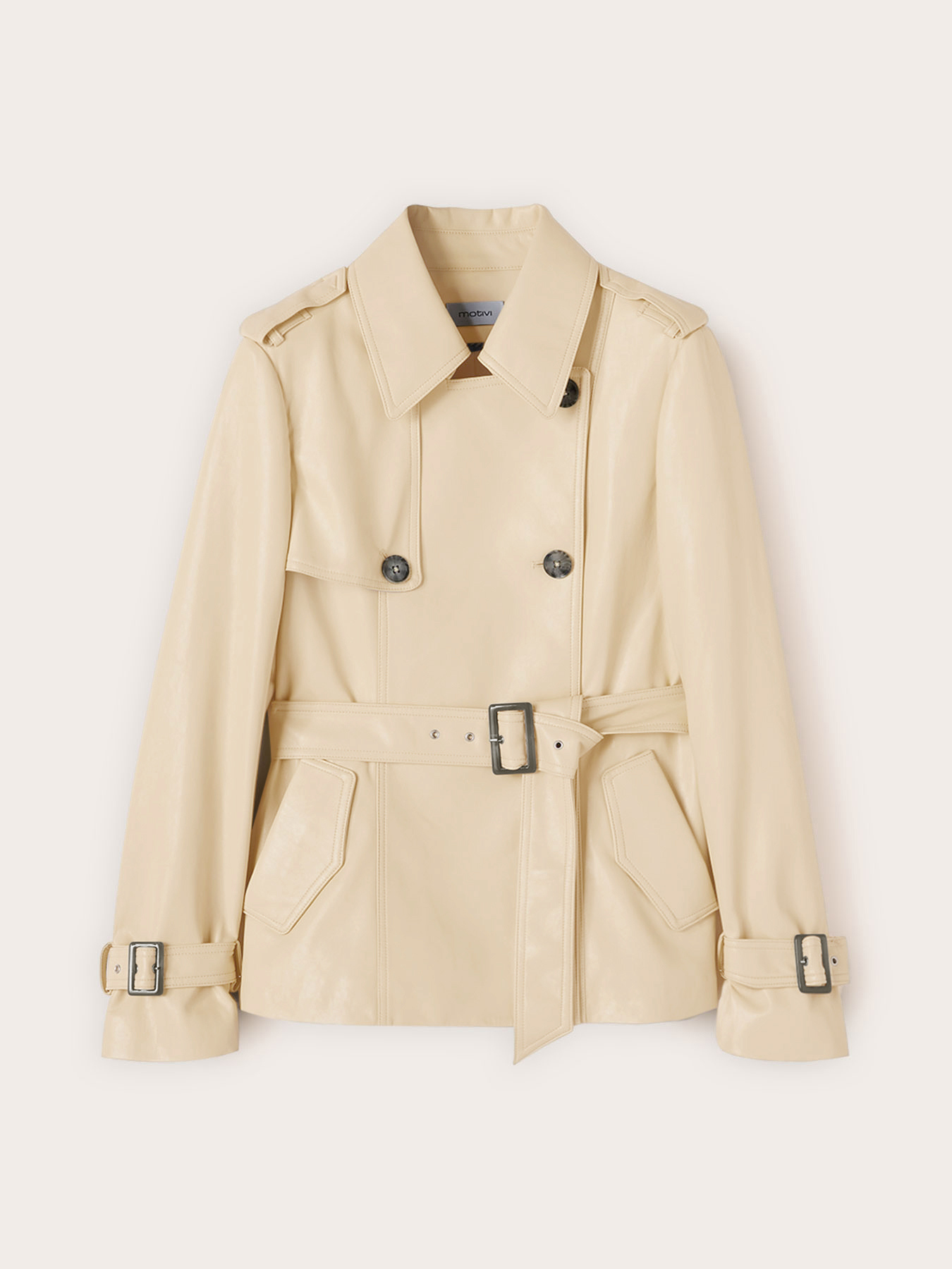 Short double-breasted trench coat with belt image number 4