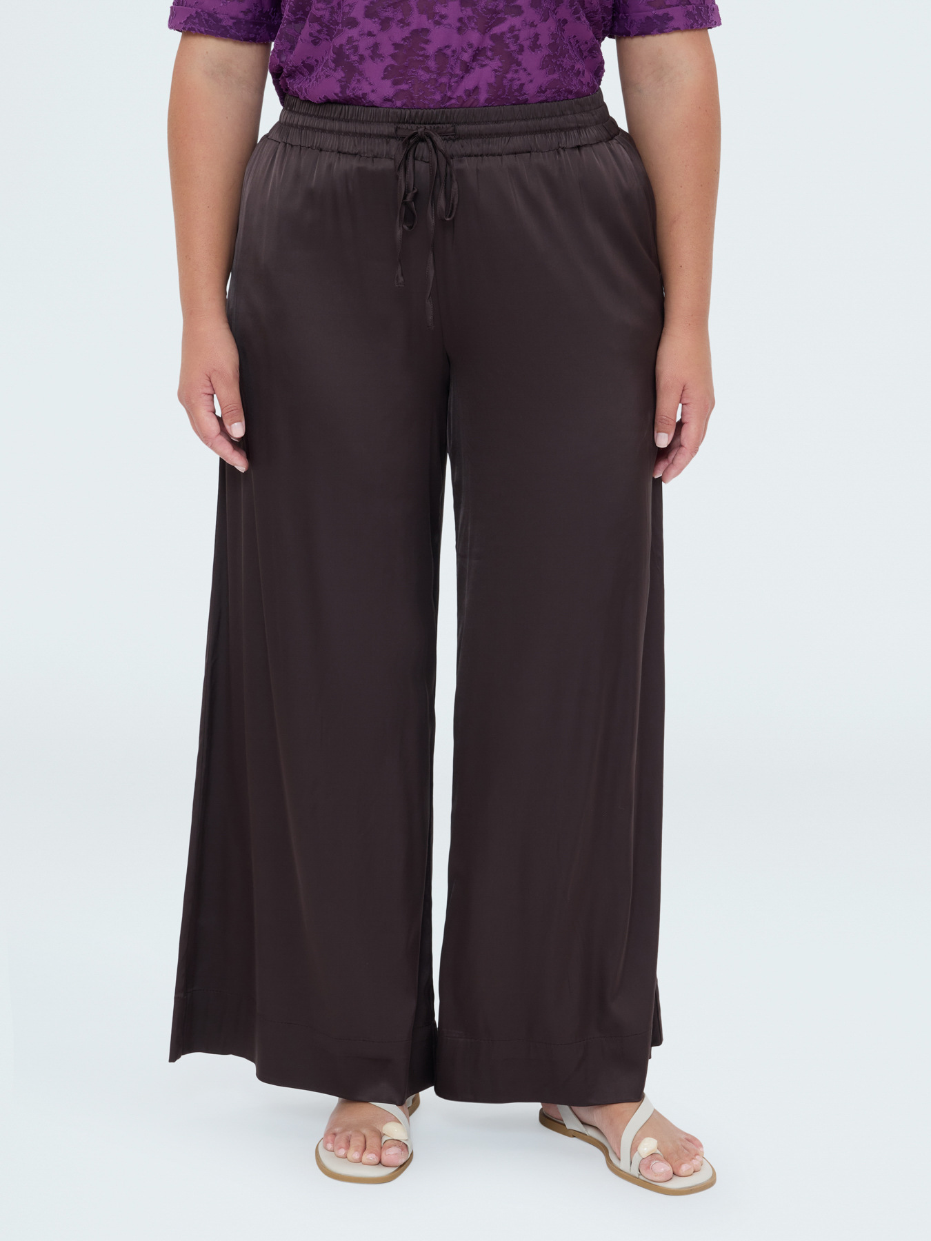 Wide-Leg-Hose aus Viskose-Satin image number 0