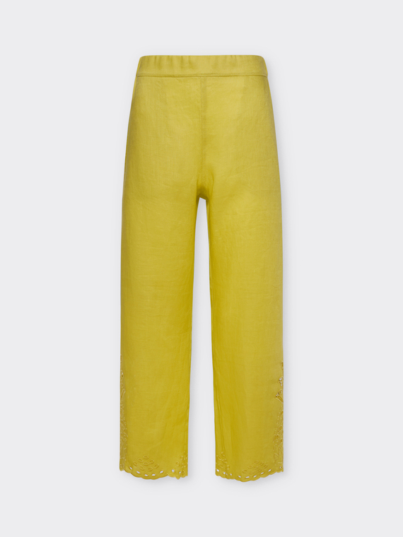 Embroidered linen cropped trousers