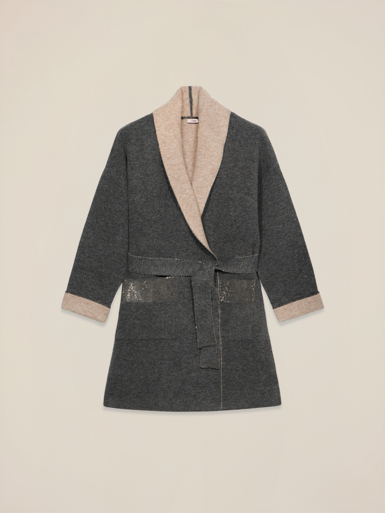 Cardigan double avec ceinture et détails lumineux image number 3