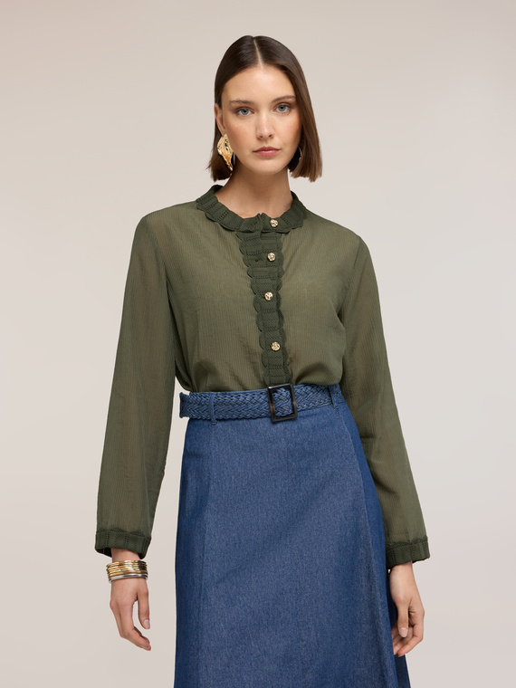 Lyocell blend shirt with knitwear edges