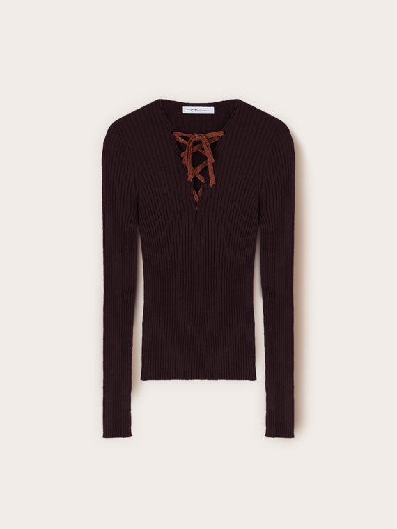 Maglia a coste con lacci in misto viscosa