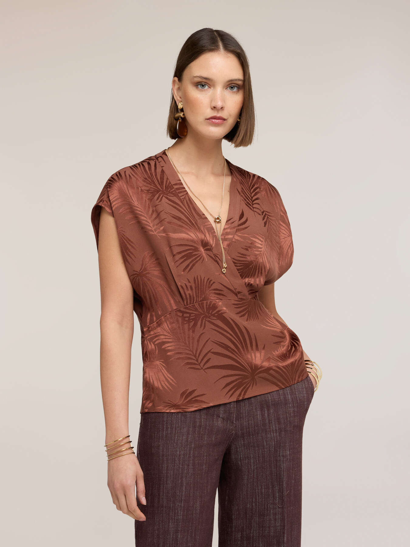 Kimono-Bluse aus Jacquard-Satin image number 2