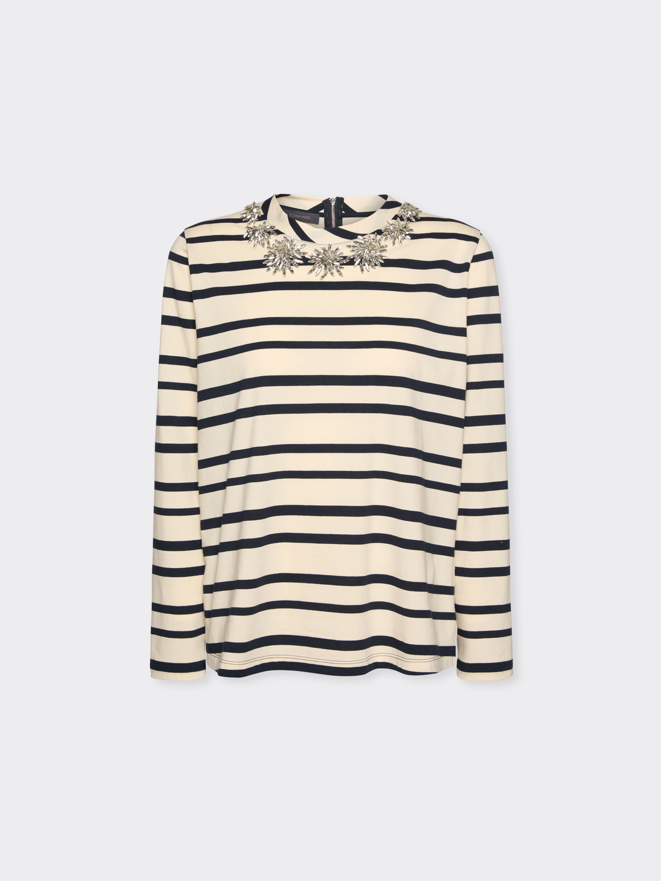 T-shirt rigata con ricamo floreale image number 4