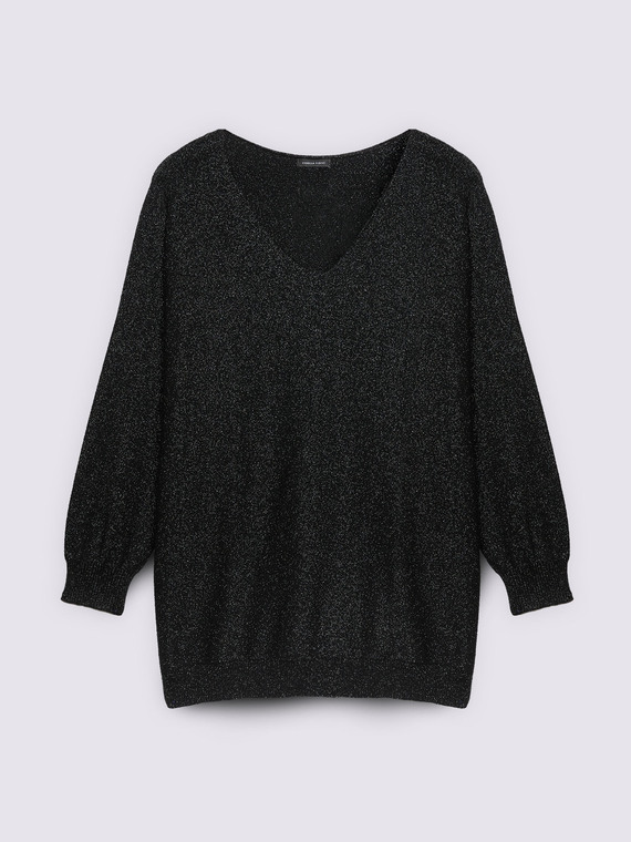 V-neck sweater in laminated fabric