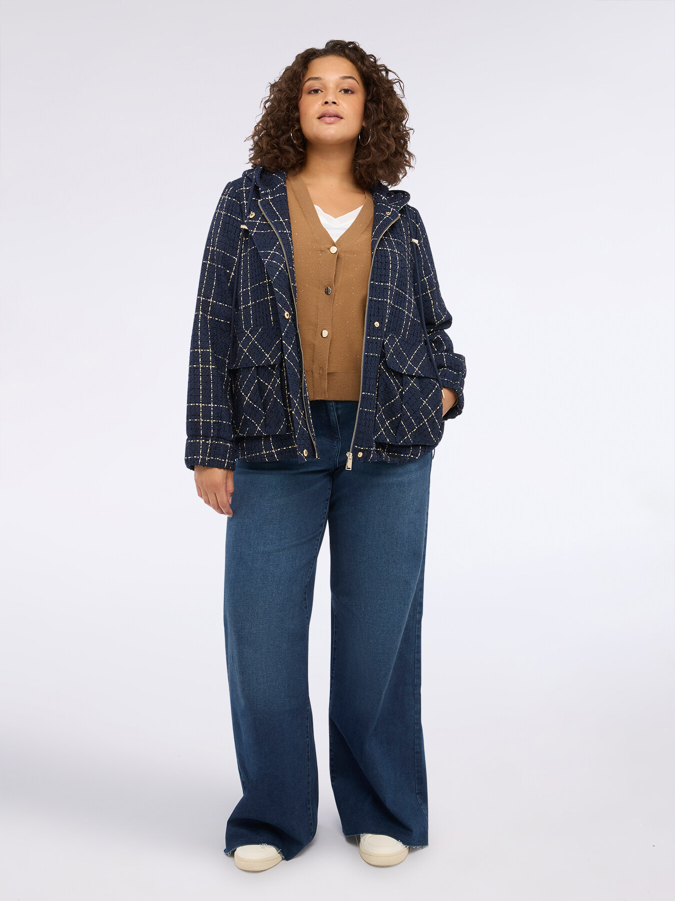 Checkered jacquard jacket with hood image number 0