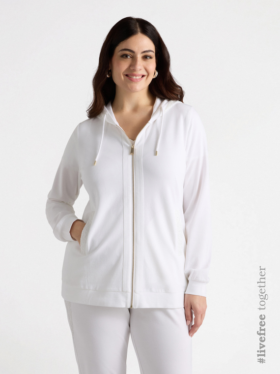 Sweatshirt mit Bordüren aus besticktem Netz