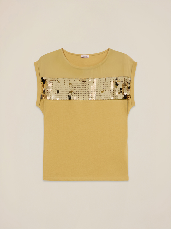 T-Shirt aus zwei Materialien mit Pailletten