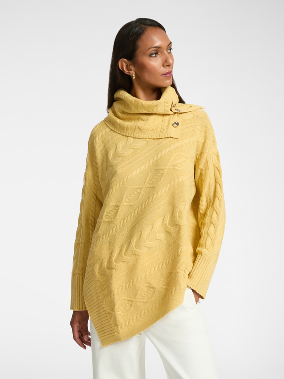 Asymmetrical cable knit wool sweater