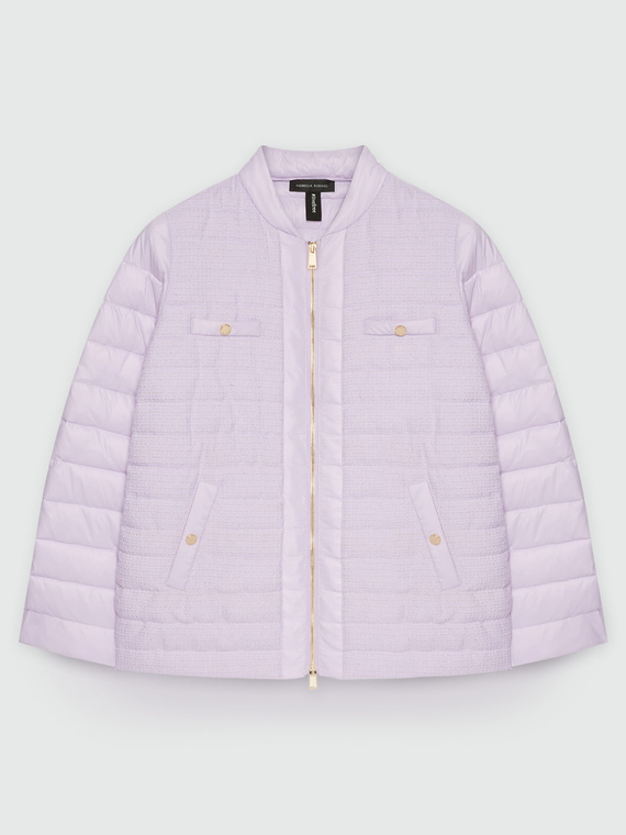 Daunenjacke mit Vorderteil aus Bouclè und Lurex-Details