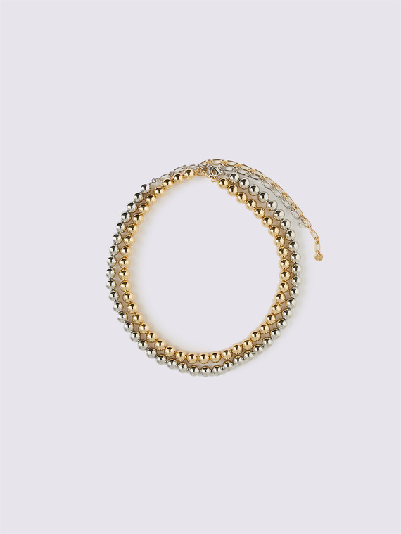 Zweifarbige Perlenkette in Gold und Silber