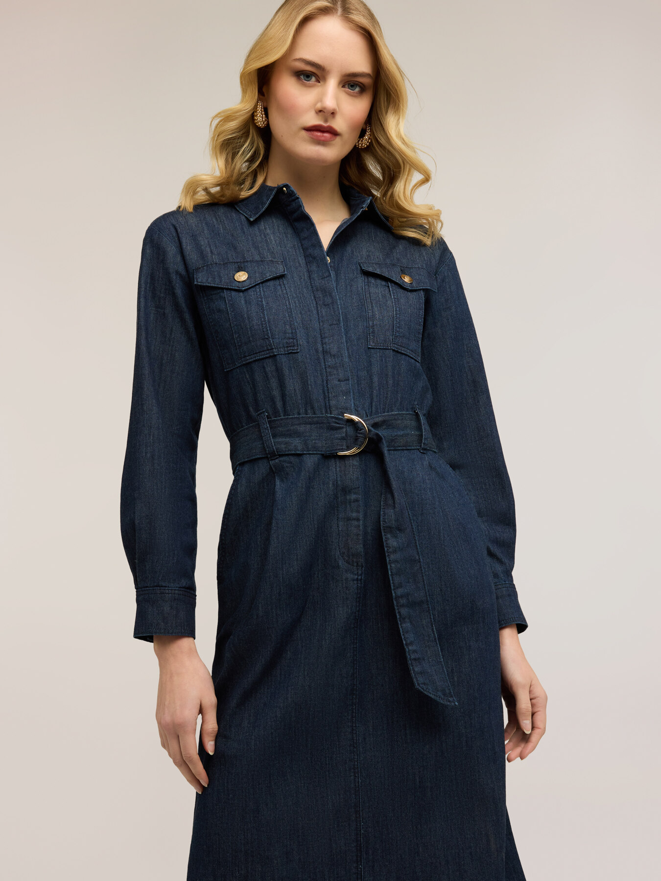 Denim shirt dress with belt image number 2
