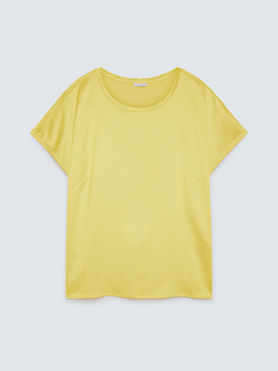 Bimaterial-T-Shirt mit rundem Ausschnitt