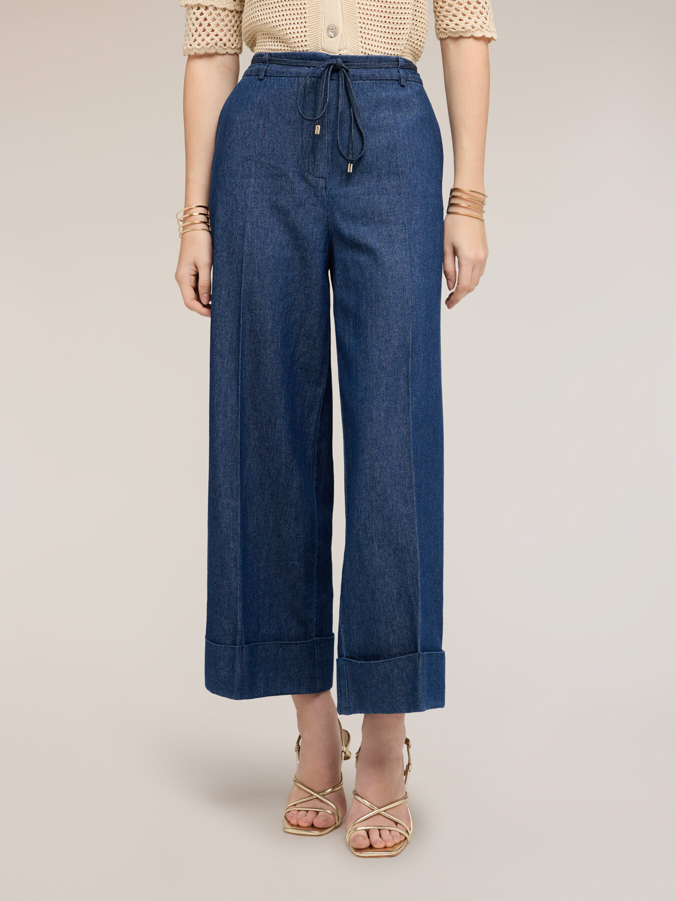 Cropped Palazzo-Jeans mit Kordelzug image number 0
