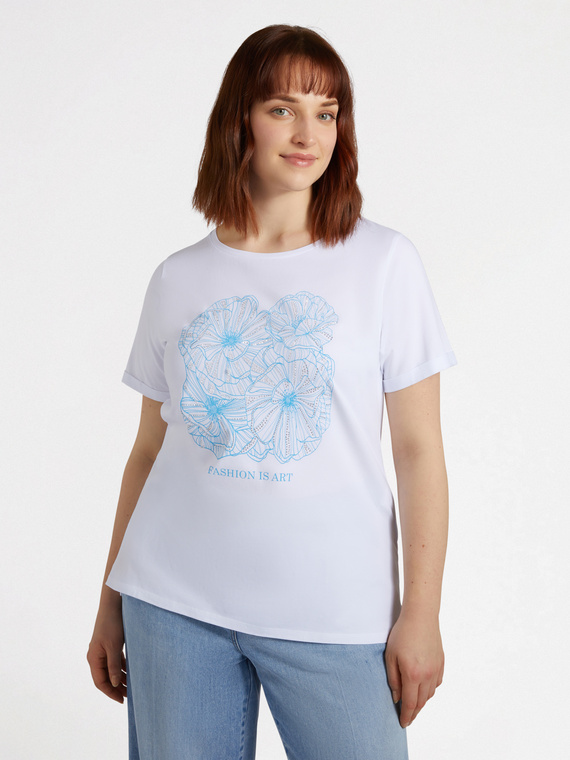 T-Shirt mit Blumendruck und Nieten