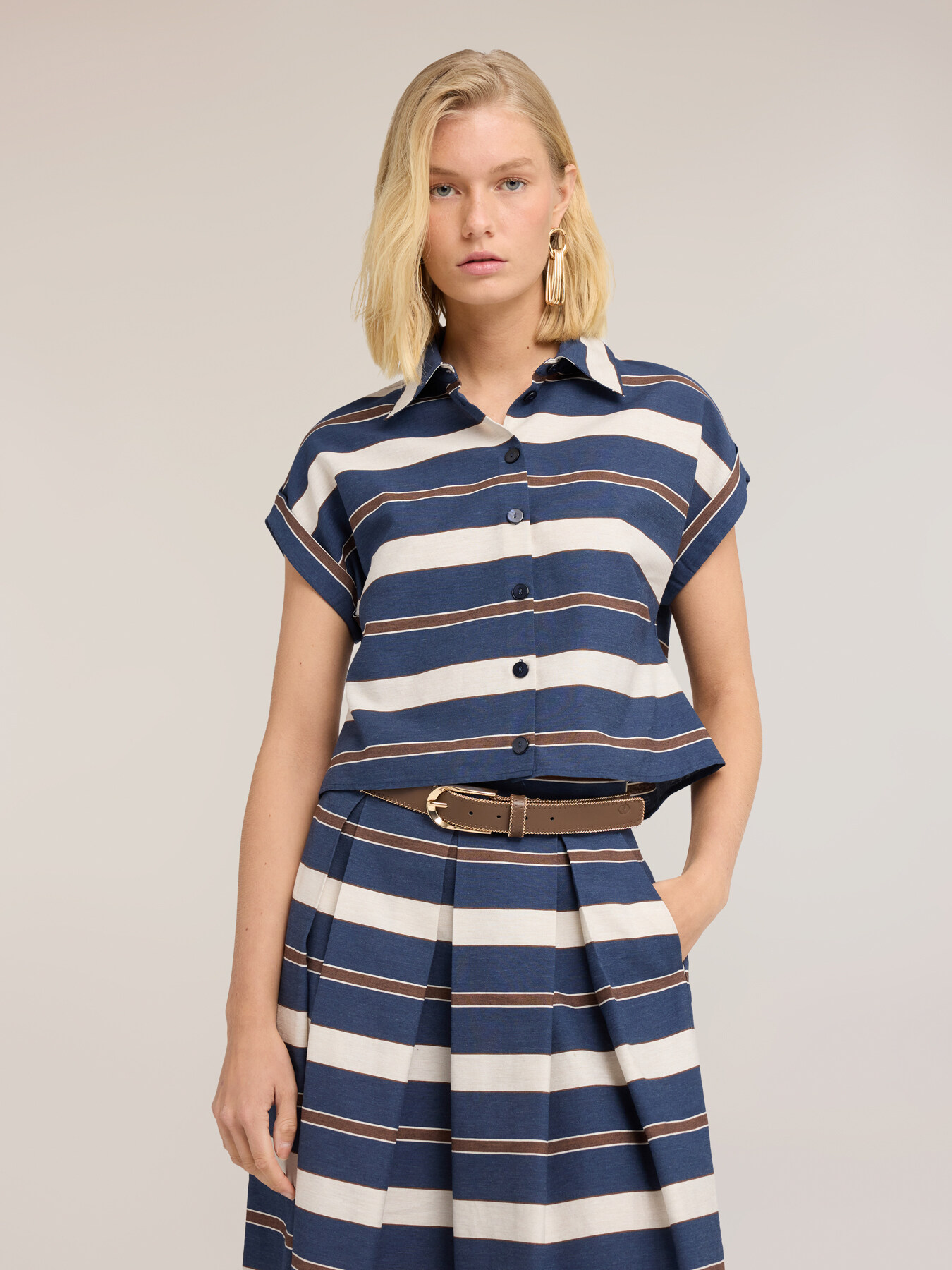 Striped cotton blend boxy shirt image number 2