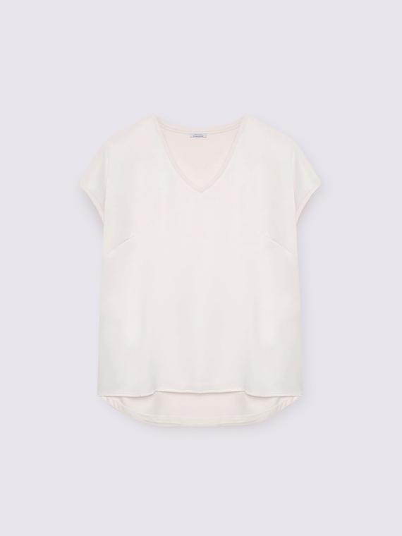 Two-material V-neck T-shirt