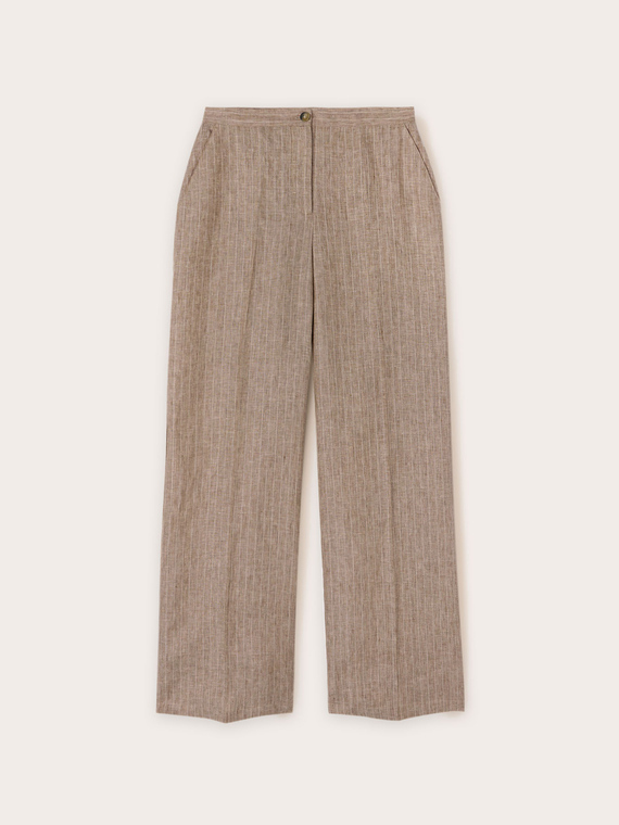 Pinstriped palazzo trousers in linen