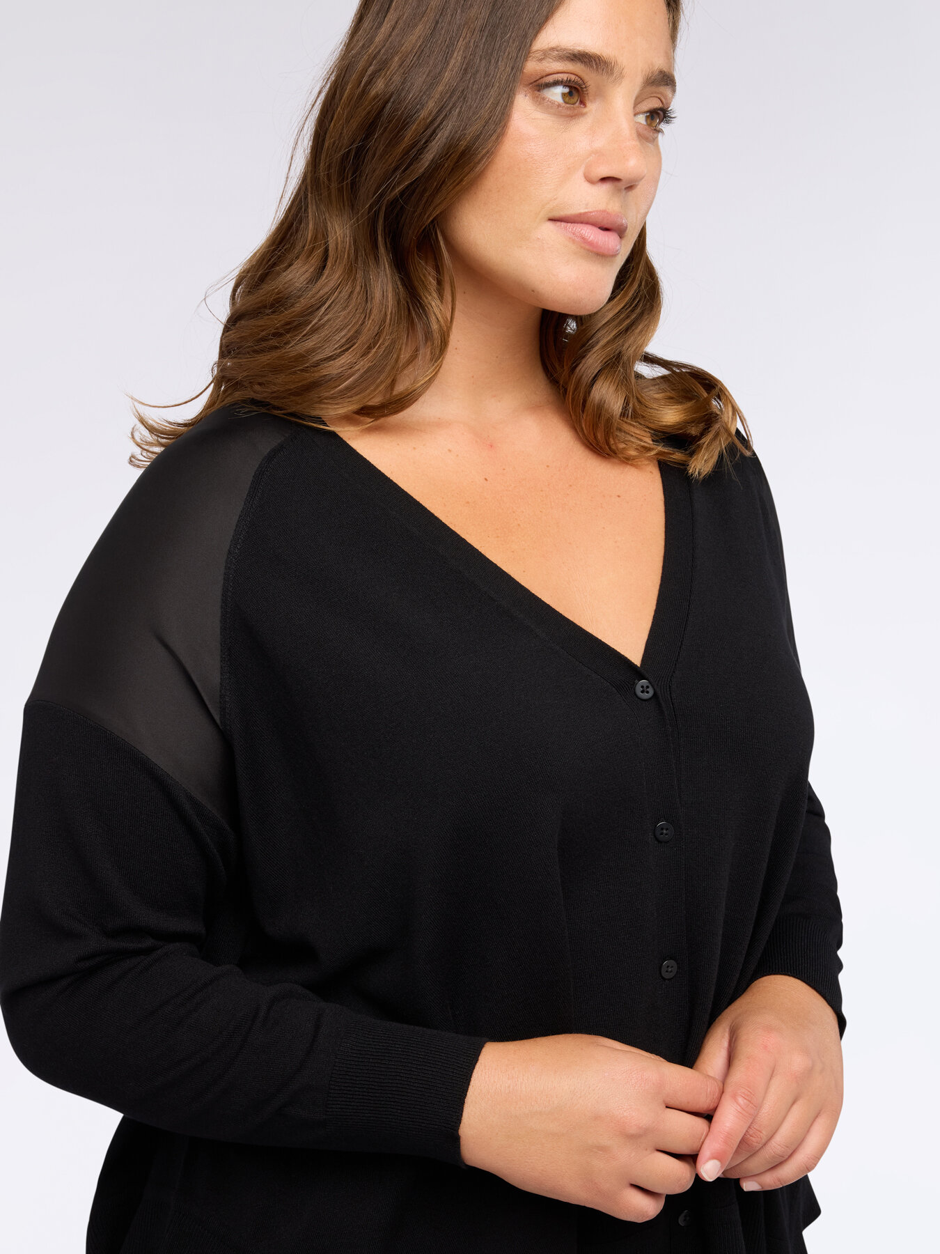 Cárdigan con escote en V con inserciones de satén image number 2