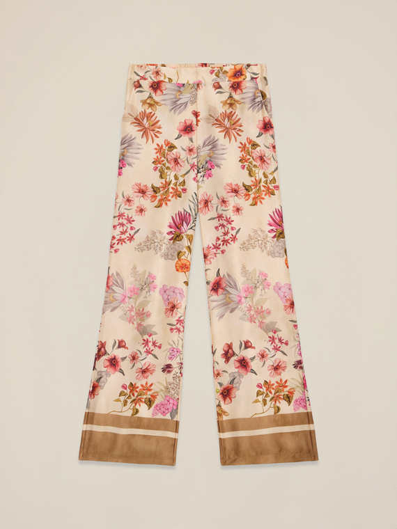 Pantaloni palazzo din satin cu model